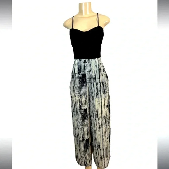 Pinky Jumpsuit black&cream print spaghetti strap sleeveless polyester size small - Picture 3 of 12